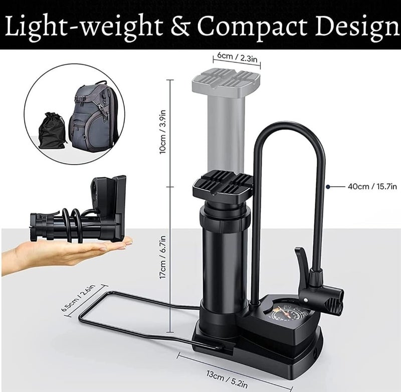 DORLANK Mini Portable Bike, Bicycle Tire Hand Foot Activated Floor Pump| High-Pressure Foot Pump with Dual Head & Gauge and Gas Needle (Multicolor) - Image 2