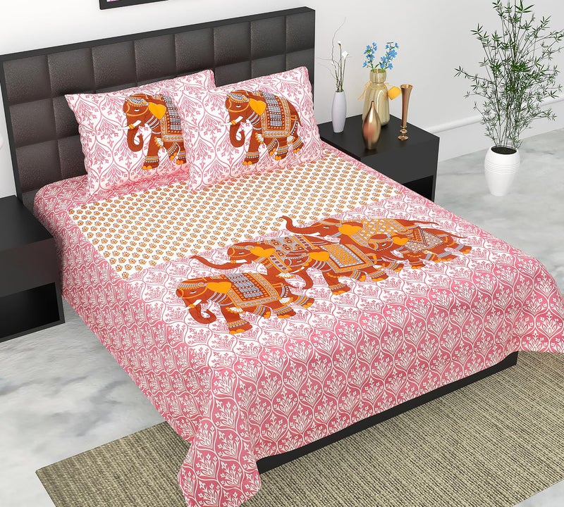EarlyMart 100% Cotton Double Bedsheet for Double Bed King Size Traditional Jaipuri Bedsheet with 2 Pillow Covers - Multi042 - Image 1