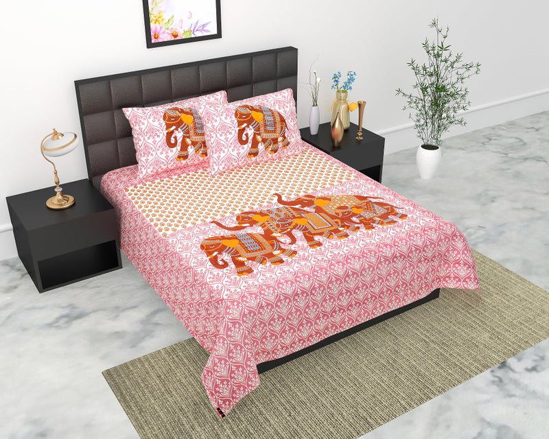 EarlyMart 100% Cotton Double Bedsheet for Double Bed King Size Traditional Jaipuri Bedsheet with 2 Pillow Covers - Multi042 - Image 4
