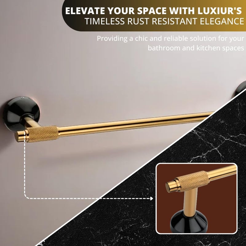 LUXIUR Towel Rod for Bathroom, 304 Grade Stainless Steel Towel Hanger for Wash Basin, Napkin Holder for Kitchen, Towel Bar, PVD Black Gold - Image 4