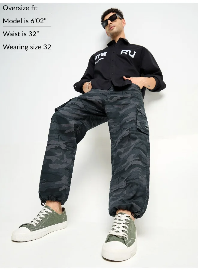 Beyoung Dark Grey Camo Cargo Pants for Men