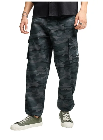 Beyoung Dark Grey Camo Cargo Pants for Men