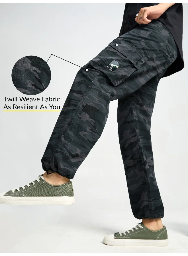 Beyoung Dark Grey Camo Cargo Pants for Men