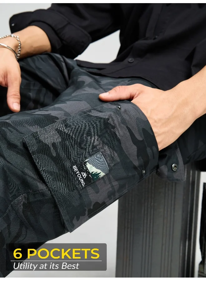 Beyoung Dark Grey Camo Cargo Pants for Men
