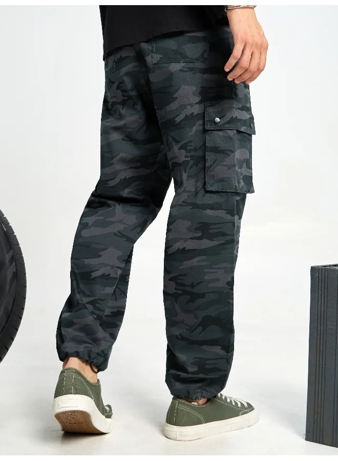 Beyoung Dark Grey Camo Cargo Pants for Men