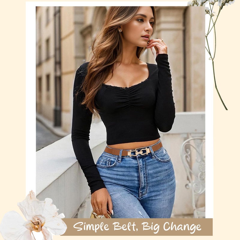 WERFORU 4 Pack Women Skinny Elastic Waist Belt Gold Buckle Stretchy Thin Belt for Jeans Dress - Image 4