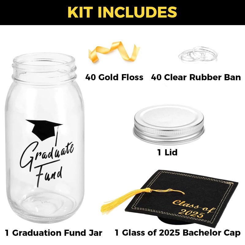 HASTHIP ® Graduation Gifts 2025 - Personalized Name Graduation Mason Jar - Filled with Money & Class of 2025 Cap Kit - Centerpieces Congrats Decorations Party Supplies for Women Men College High School - Image 2