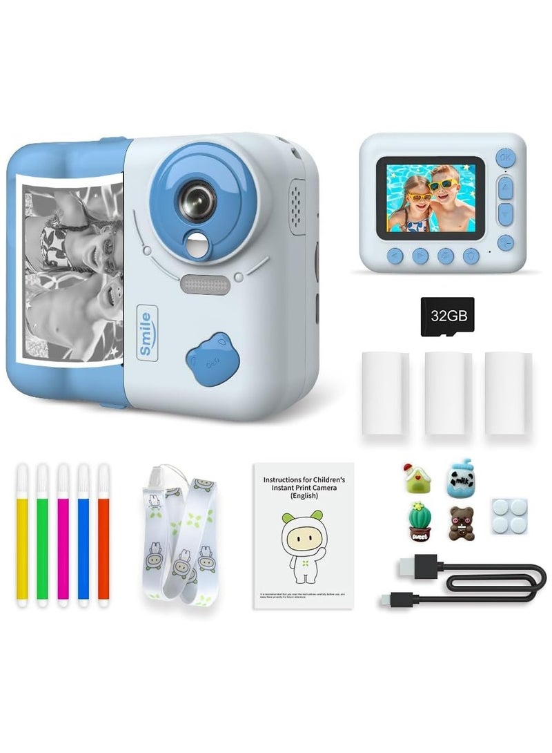 AROAQ Kids Instant Print Camera Kids Camera 1080P Digital Camera for Kids 2.4 Inch IPS Screen 10X Zoom Built-in Battery with Thermal Printing Paper Color Pens Neck Strap 32GB TF Card Birthday Festival Gift - Image 1