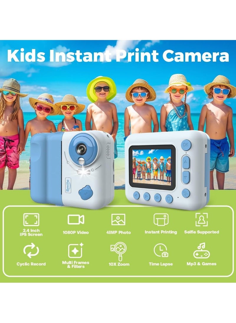 AROAQ Kids Instant Print Camera Kids Camera 1080P Digital Camera for Kids 2.4 Inch IPS Screen 10X Zoom Built-in Battery with Thermal Printing Paper Color Pens Neck Strap 32GB TF Card Birthday Festival Gift - Image 2