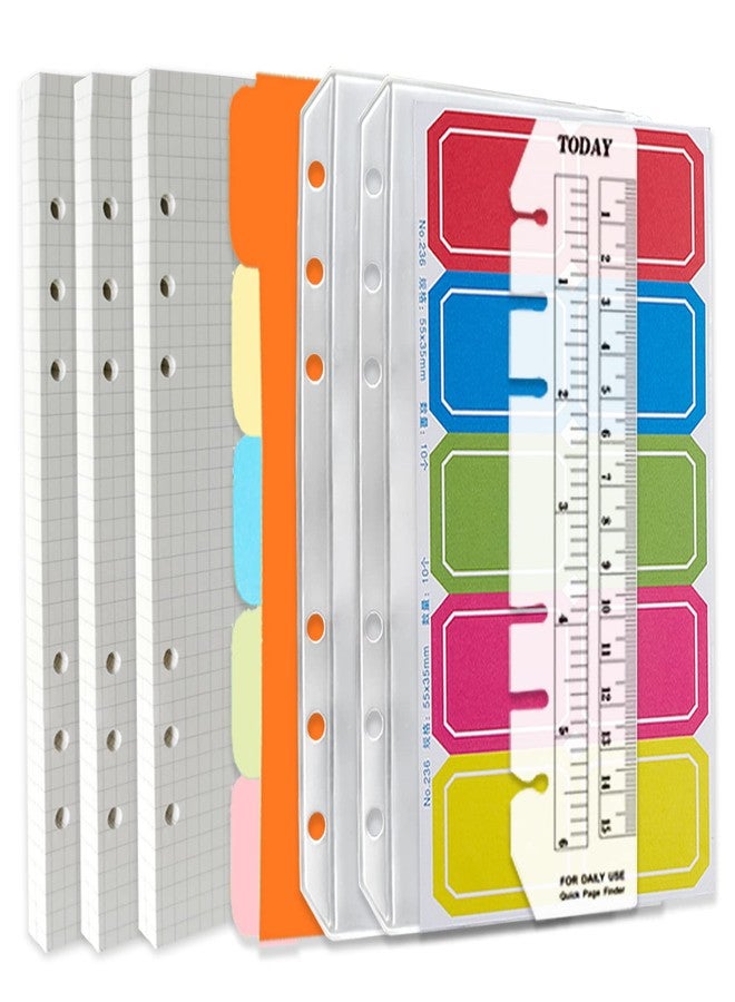 DY.2ten a6 6-Hole Binder Notebook Refills Set - 135 Sheets (270 Pages) Graph Paper + 2pcs Zipper Binder Pockets + 5 Pcs Dividers + Index Note Tabs + Ruler for Filofax a6 - Image 1