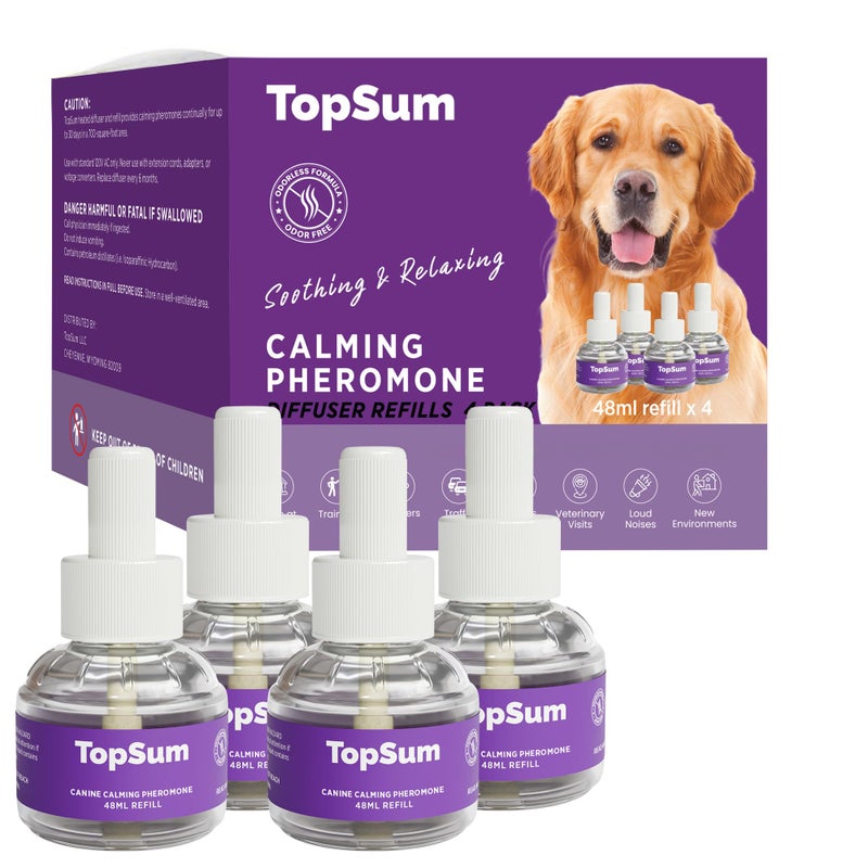 TopSum Calming Diffuser for Dog: Dog Pheromones Calming Diffuser Plug for Stress, Barking, Chewing, Pee Accidents & Separation Behaviors (Purpleâ€“ 4 Refills) - Image 1