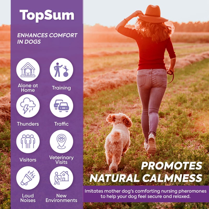 TopSum Calming Diffuser for Dog: Dog Pheromones Calming Diffuser Plug for Stress, Barking, Chewing, Pee Accidents & Separation Behaviors (Purpleâ€“ 4 Refills) - Image 2