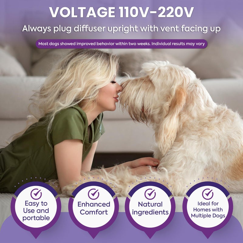 TopSum Calming Diffuser for Dog: Dog Pheromones Calming Diffuser Plug for Stress, Barking, Chewing, Pee Accidents & Separation Behaviors (Purpleâ€“ 4 Refills) - Image 4