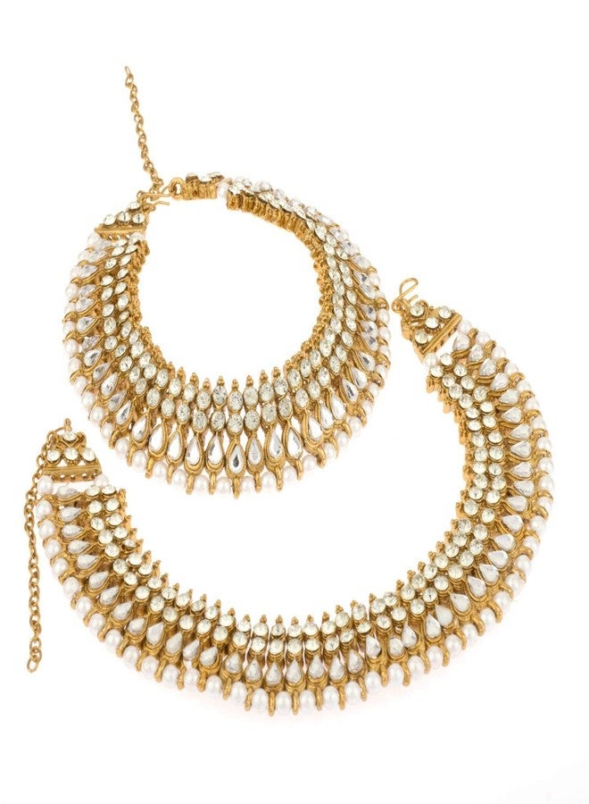 Efulgenz Indian Bridal Anklets for Women Indian Bollywood Anklet Crystal Rhinestone Faux Kundan Pearl Wedding Bridal Anklet Set Bracelet Payal Foot Jewelry - Image 1