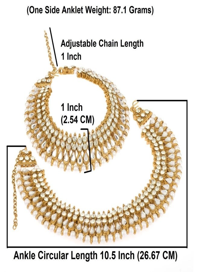 Efulgenz Indian Bridal Anklets for Women Indian Bollywood Anklet Crystal Rhinestone Faux Kundan Pearl Wedding Bridal Anklet Set Bracelet Payal Foot Jewelry - Image 5