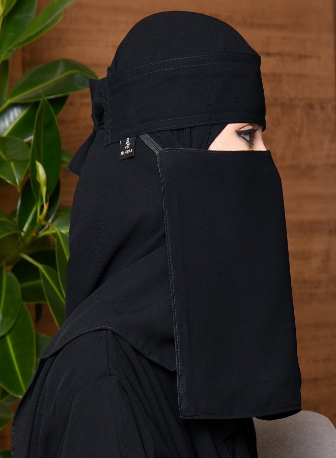 عبايات حوراء نقاب قصير بمطاط مائل وبطانه حرير ورباط اغلاق - Image 4