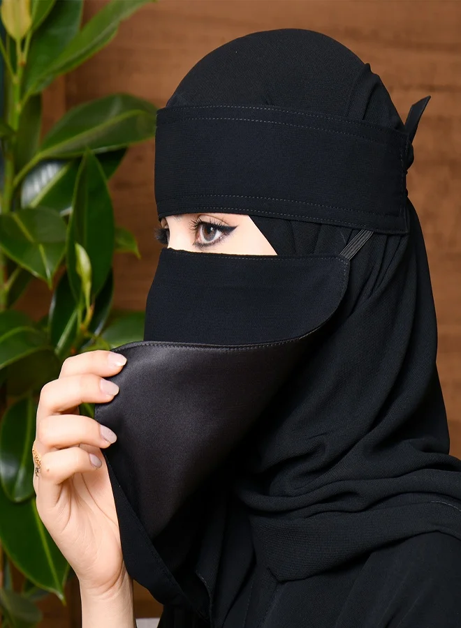 عبايات حوراء نقاب قصير بمطاط مائل وبطانه حرير ورباط اغلاق