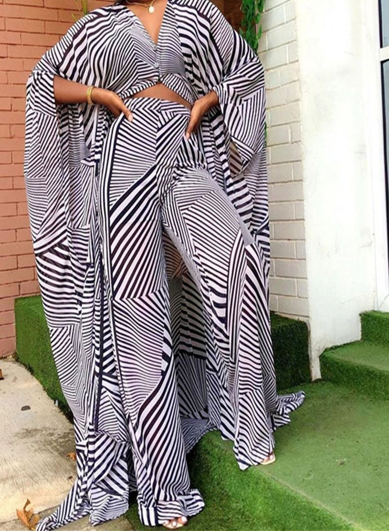 Loquat Chiffon Cardigan Loose Oversized Trousers Two-Piece Suit Abaya Multicolour 