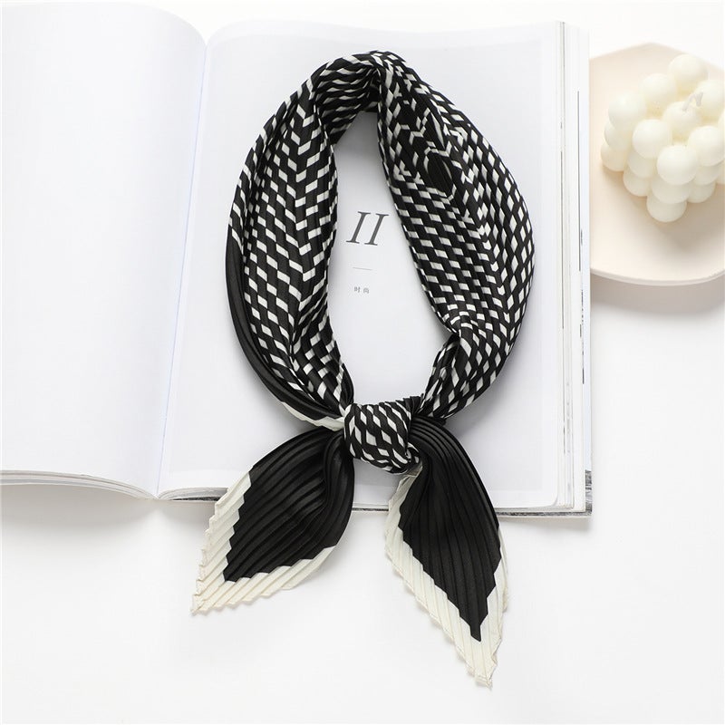 Simple geometric scarf Nordic style striped scarf thin diamond scarf decorative scarf 70cm pleated scarf New - Image 1