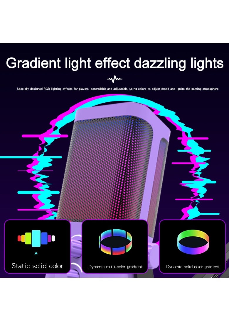 يوشي ميكروفون مدمج M7-35 للبث المباشر للألعاب - إضاءة RGB - USB - زر كتم الصوت، منفذ لسماعات الرأس، قاعدة مكتبية للصوت للغناء على يوتيوب، ذو اتجاه واحد - Image 5