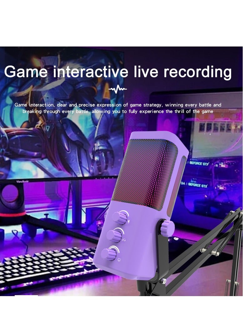 يوشي ميكروفون مدمج M7-35 للبث المباشر للألعاب - إضاءة RGB - USB - زر كتم الصوت، منفذ لسماعات الرأس، قاعدة مكتبية للصوت للغناء على يوتيوب، ذو اتجاه واحد - Image 2