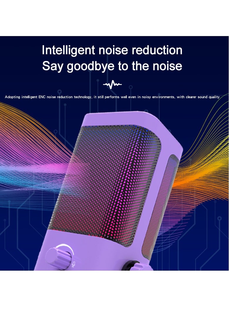 يوشي ميكروفون مدمج M7-35 للبث المباشر للألعاب - إضاءة RGB - USB - زر كتم الصوت، منفذ لسماعات الرأس، قاعدة مكتبية للصوت للغناء على يوتيوب، ذو اتجاه واحد - Image 4