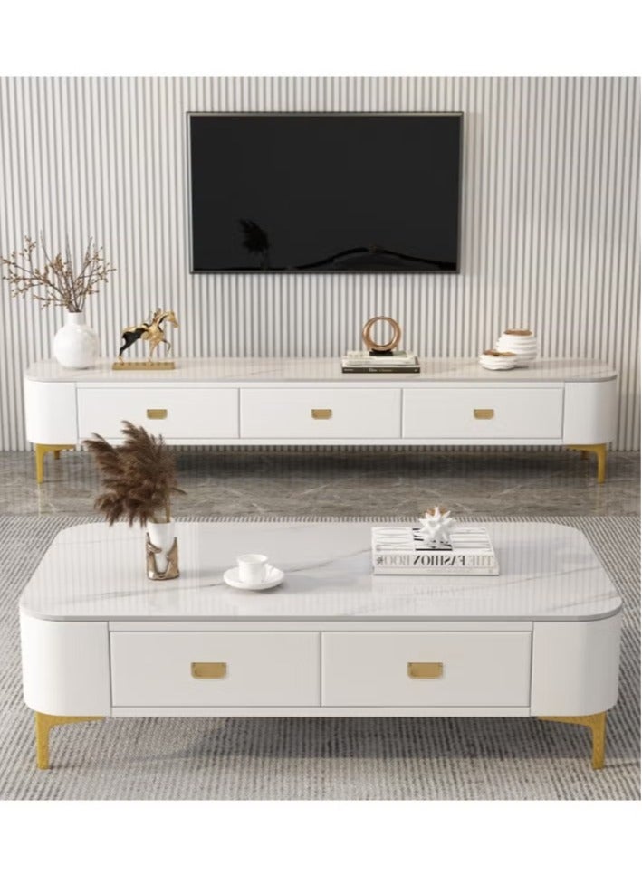 Generic Light Luxury Glass Tea Table Simple Small Family Living Room Modern Square Storage Tea Table Soft Bag TV Cabinet Combination  - Image 1