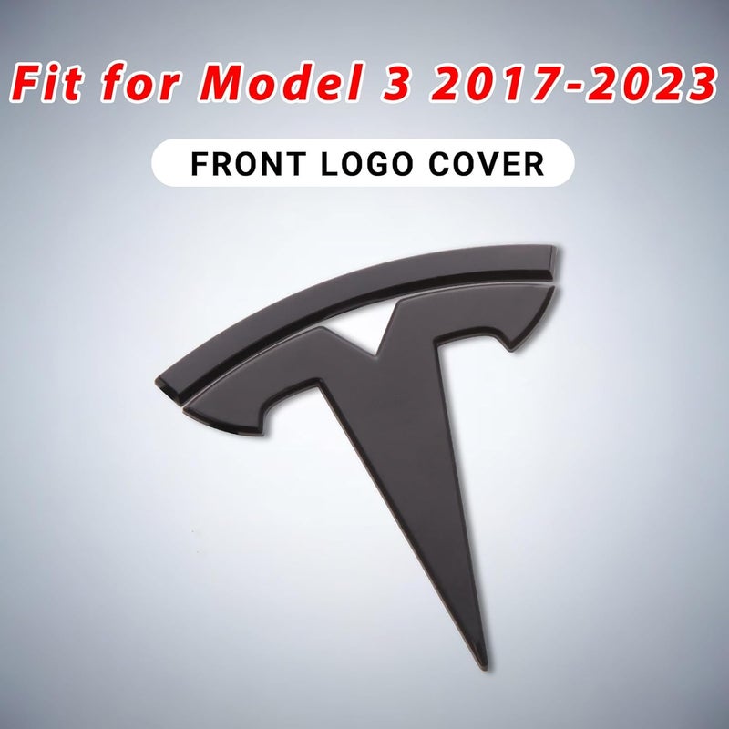 Nanaholy Tesla Model 3 Emblem Accessories Front and Rear Trunk Logo Cover Sticker Badge Decals - 2Pcs Set (Black) - Image 2