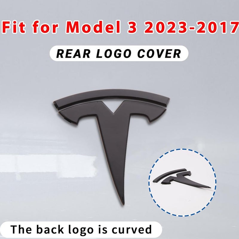 Nanaholy Tesla Model 3 Emblem Accessories Front and Rear Trunk Logo Cover Sticker Badge Decals - 2Pcs Set (Black) - Image 3