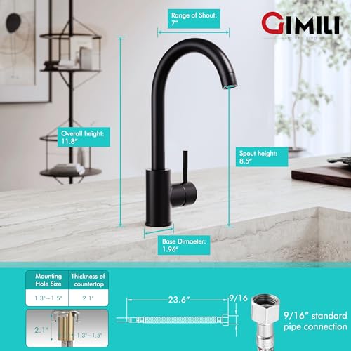 GIMILI Black Bar Sink Faucet, Modern Bar Single Hole, Prep Wet Small for Kitchen Farmhouse RV Camper Outdoor Utility Bathroom - Image 4