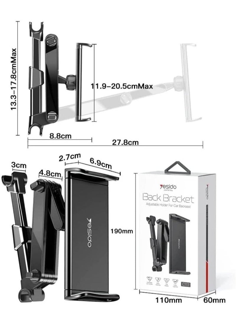 Yesido C117 Car Tablet Headrest Mount Tablet Holder for Car Seat 360 Degree Rotation Compatible with 4.7inch to 12.9 inch, Compatible with Tablets/iPhone 13/iPads - Image 5