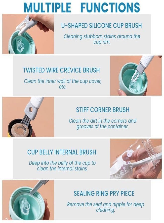 KIMEE 5 in 1 Cup Cleaning Brush Set - Multi-Purpose Bottle, Glass & Mug Cleaner with Replaceable Heads for Deep Cleaning - Image 4
