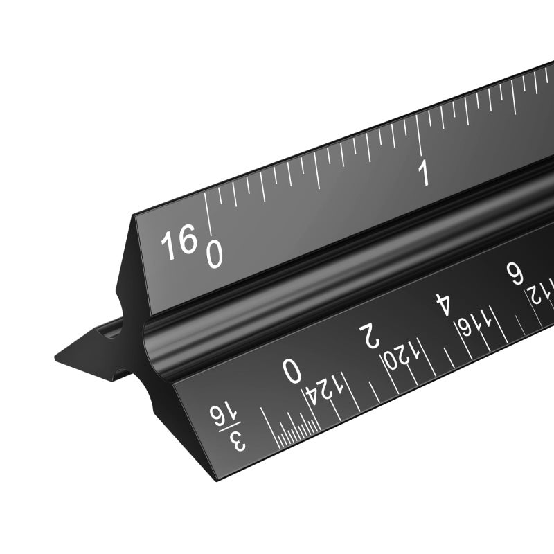 Rena Chris Architectural Scale Ruler: 12" Imperial Aluminum Alloy Metal Architecture Measuring Tools, Engineering Drafting Construction Drawing Blueprints Triangular Architect Scaling Rulers 12 Inches - Image 1