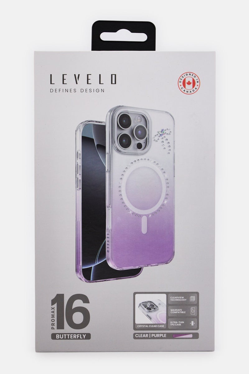LEVELO iPhone 16 Pro Max Butterfly MagSafe Compatible Phone Case, Purple - Image 2
