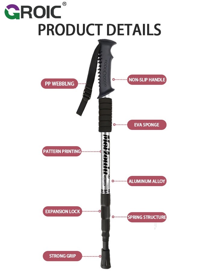 جرويك عصي المشي لمسافات طويلة 2 قطعة - عصي خفيفة الوزن من الألومنيوم 7075 للنساء والرجال وكبار السن - عصي مشي قابلة للطي للسفر والمشي لمسافات طويلة والتوازن - فضي - Image 5