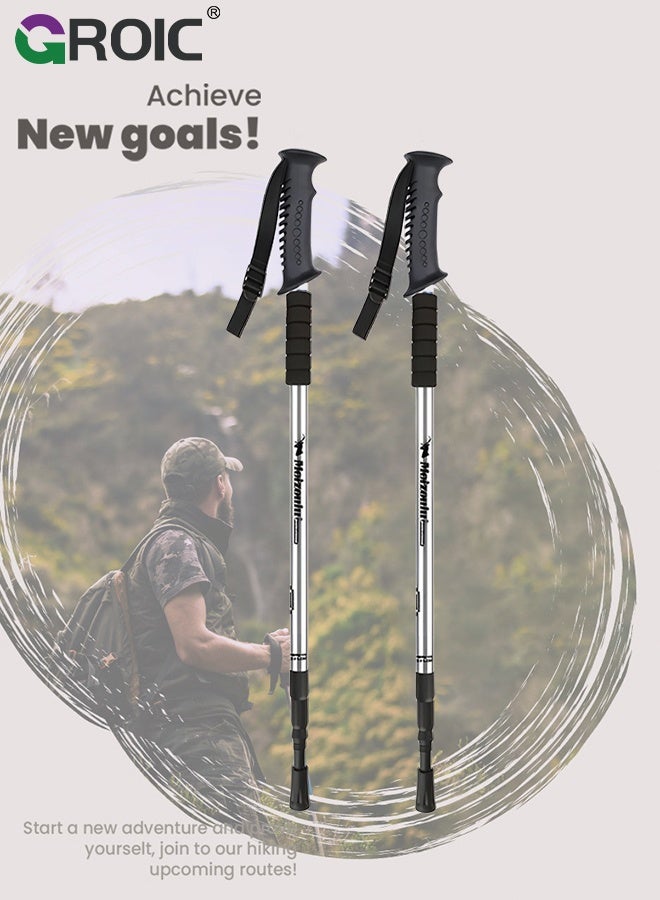 جرويك عصي المشي لمسافات طويلة 2 قطعة - عصي خفيفة الوزن من الألومنيوم 7075 للنساء والرجال وكبار السن - عصي مشي قابلة للطي للسفر والمشي لمسافات طويلة والتوازن - فضي - Image 4