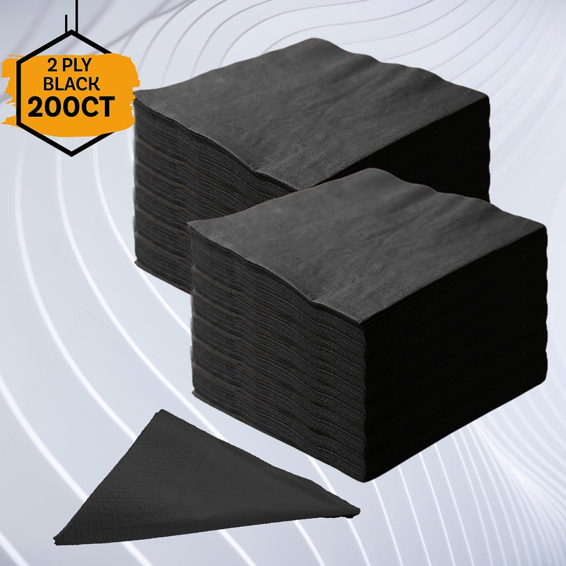 Perfectware - 2 Ply Black-200ct Perfect Stix 2 Ply Beverage Black Napkin-200 Paper Cocktail Beverage Napkin Black, 9.5" x 9.5" (Pack of 200) - Image 2