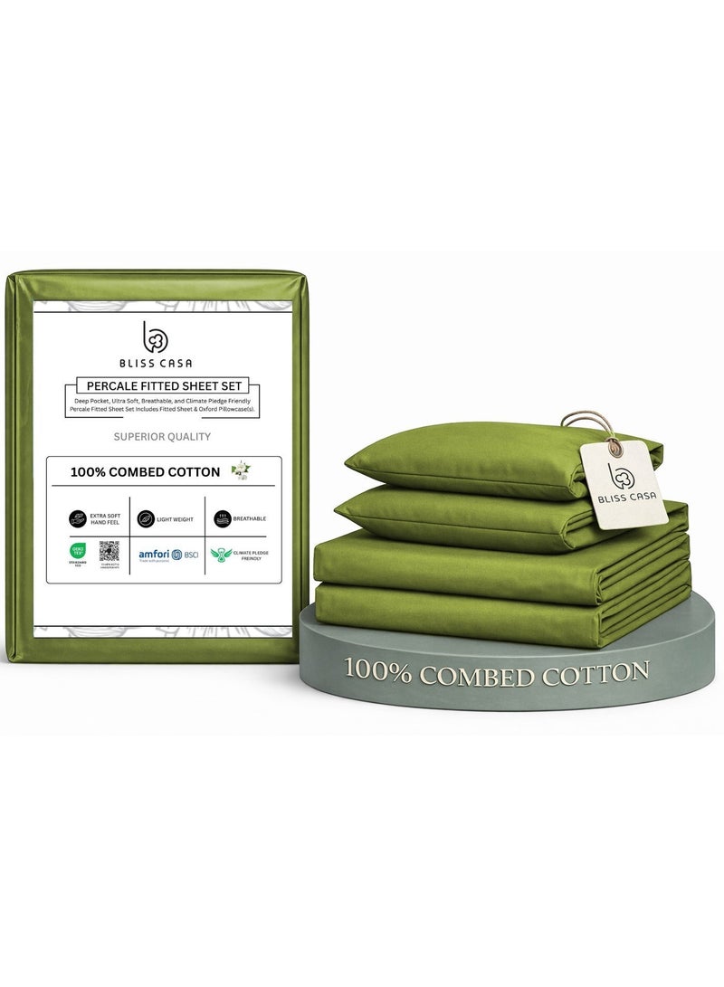 Bliss Casa Premium Percale Bed Sheet Set – 100% Combed Cotton, Crisp & Breathable Comfort - Image 1