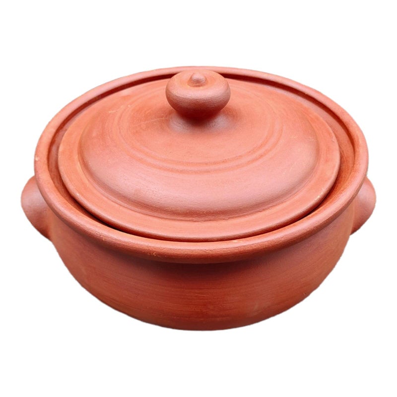 EZAHK Earthen Clay Handi Bowl Type with Lid, Clay Pot for Cooking, Curry Dal, Serving, Natural & Traditional (2 L) - Brown - Image 5