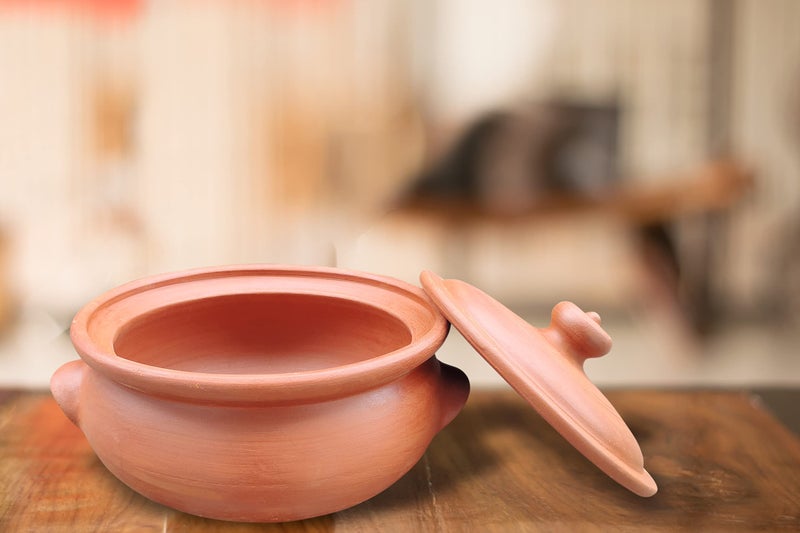 EZAHK Earthen Clay Handi Bowl Type with Lid, Clay Pot for Cooking, Curry Dal, Serving, Natural & Traditional (2 L) - Brown - Image 3