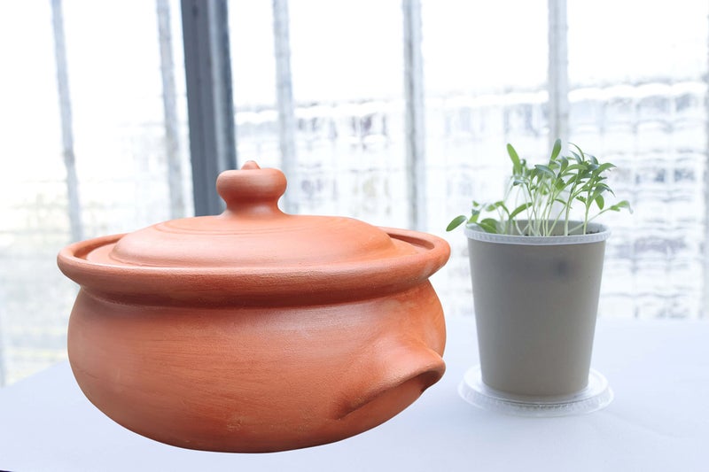 EZAHK Earthen Clay Handi Bowl Type with Lid, Clay Pot for Cooking, Curry Dal, Serving, Natural & Traditional (2 L) - Brown - Image 4