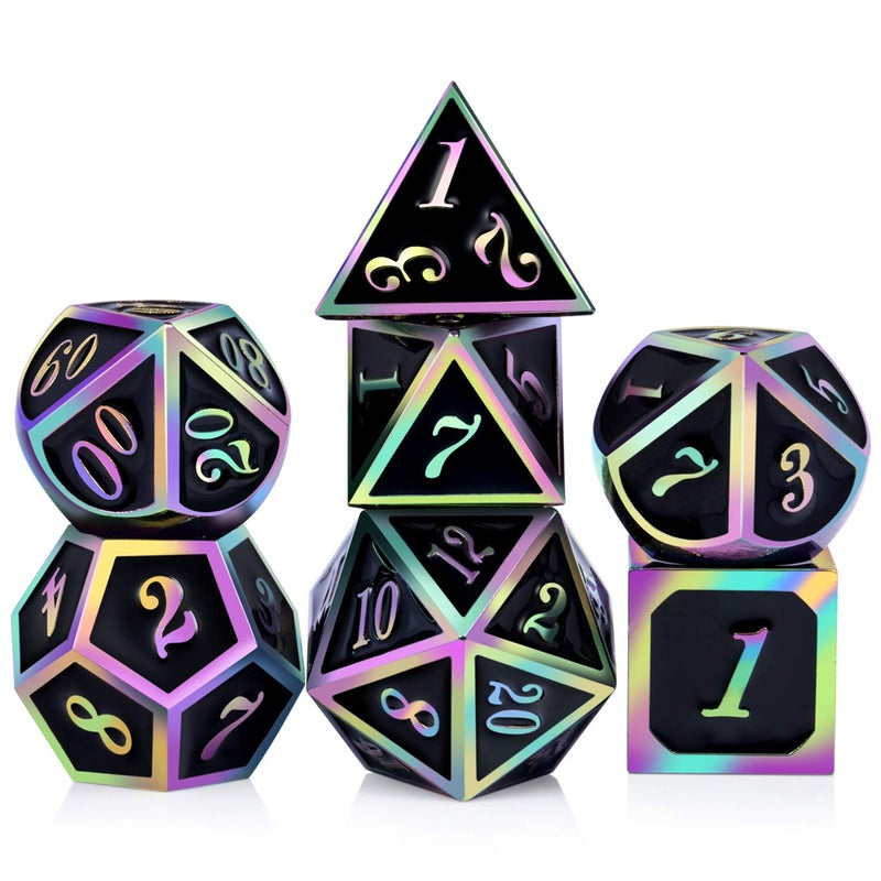 DNDND Rainbow Edge 7 Pieces Metal Dice Set DND Polyhedarl Heavy D&D Dice Set with Metal Tin for Dungeons and Dragons and Role Playing Game - Image 1