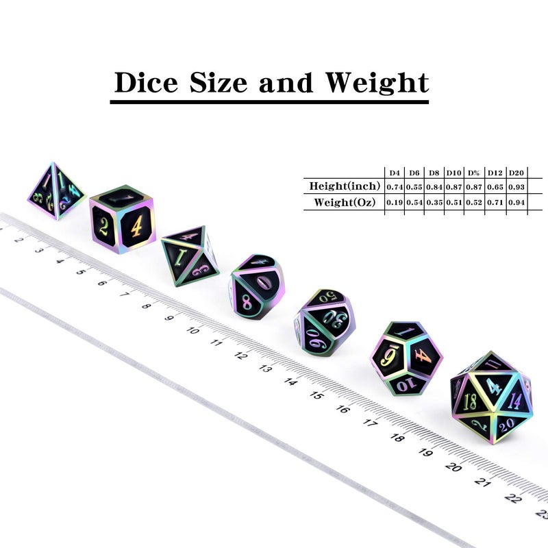 DNDND Rainbow Edge 7 Pieces Metal Dice Set DND Polyhedarl Heavy D&D Dice Set with Metal Tin for Dungeons and Dragons and Role Playing Game - Image 5