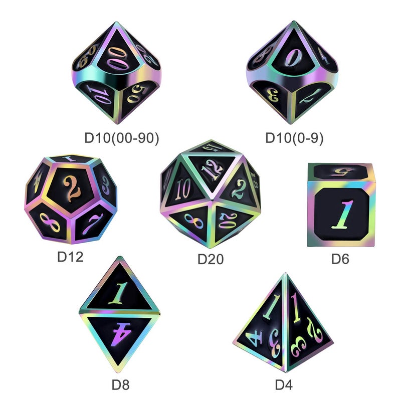 DNDND Rainbow Edge 7 Pieces Metal Dice Set DND Polyhedarl Heavy D&D Dice Set with Metal Tin for Dungeons and Dragons and Role Playing Game - Image 3