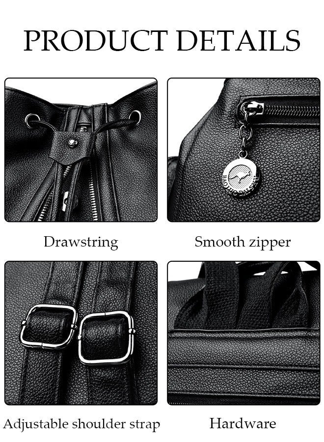 DUNISO Women's Backpack Fashionable Travel Backpack For Women Large Capacity Faux Leather School Backpack Shoulder Bag with Drawstring For College Girls Students Black - Image 3