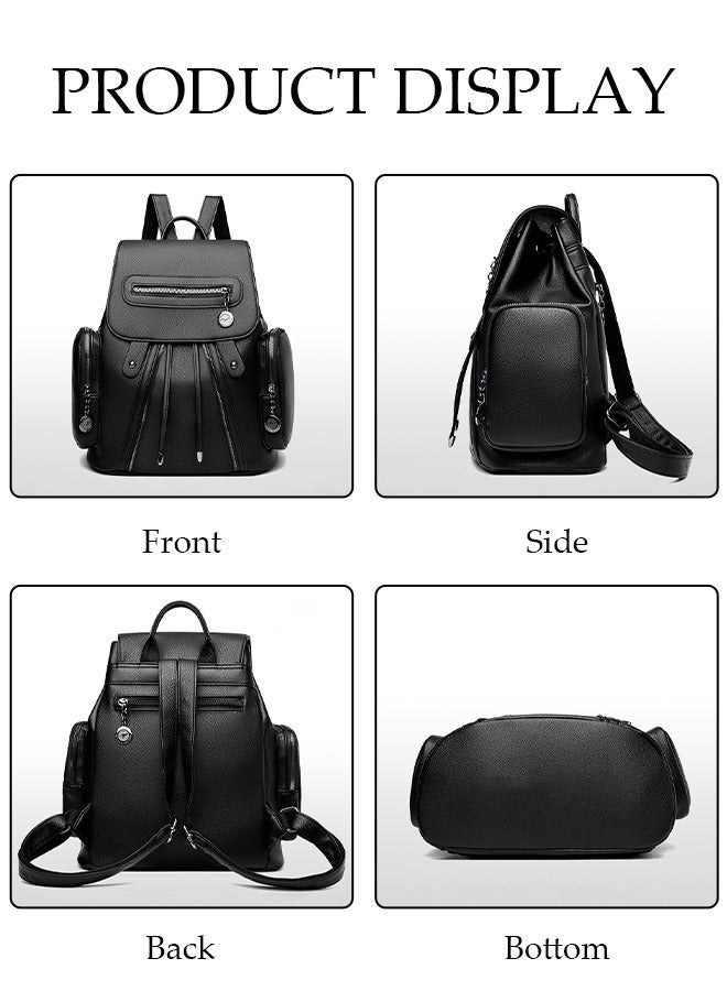 DUNISO Women's Backpack Fashionable Travel Backpack For Women Large Capacity Faux Leather School Backpack Shoulder Bag with Drawstring For College Girls Students Black - Image 5