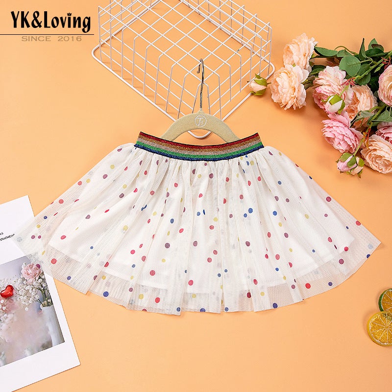 Direct Supply Spring And Girls' Clothing High-Quality Mesh Fabric Four-Layer Skirt Color Elastic Waist Skirt Skirt - Image 2