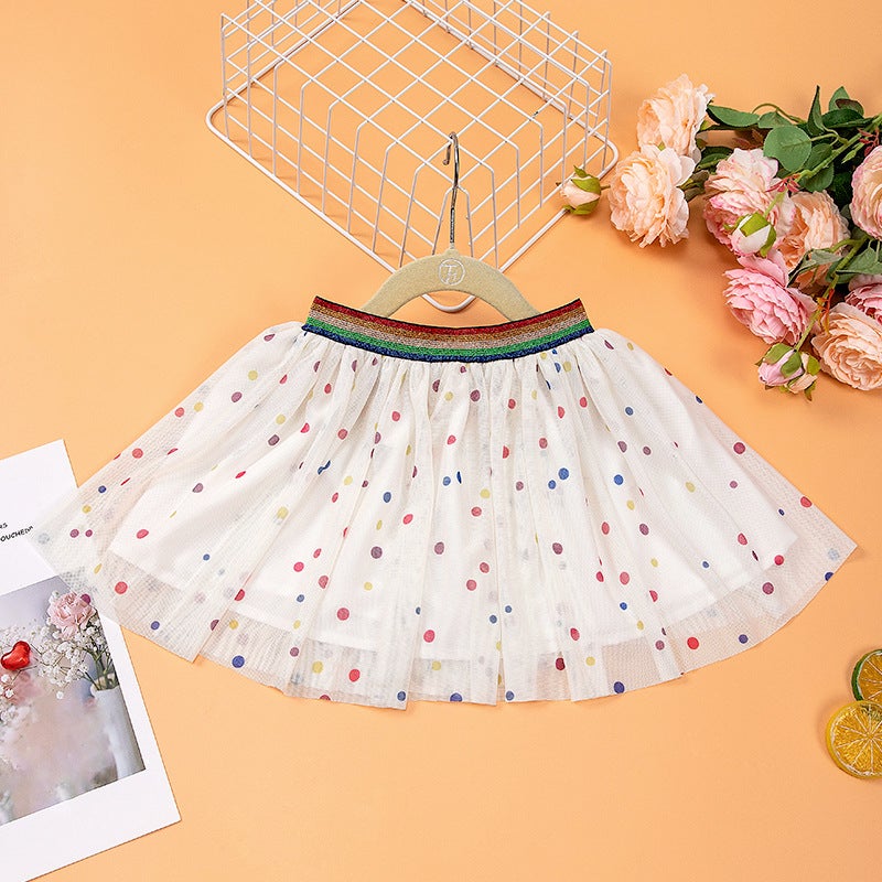 Direct Supply Spring And Girls' Clothing High-Quality Mesh Fabric Four-Layer Skirt Color Elastic Waist Skirt Skirt - Image 1