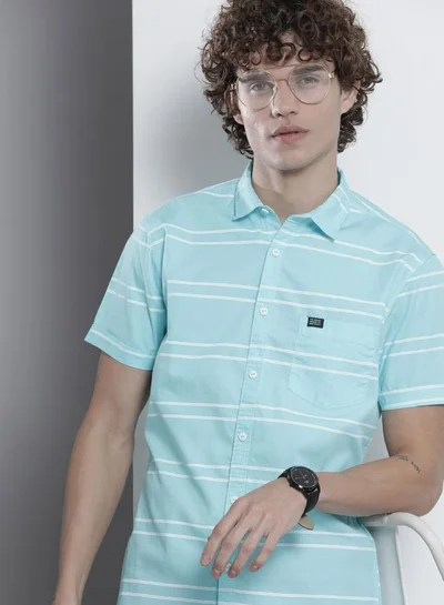The Indian Garage Co Men Slim Fit Striped Half Sleeves Spread Collar Casual Shirt