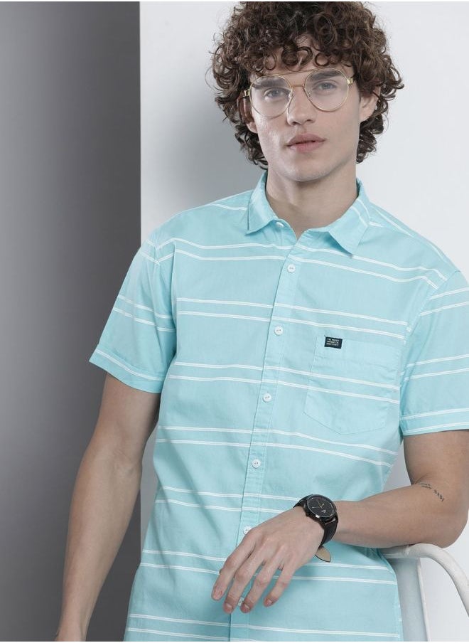 The Indian Garage Co Men Slim Fit Striped Half Sleeves Spread Collar Casual Shirt  - Image 1